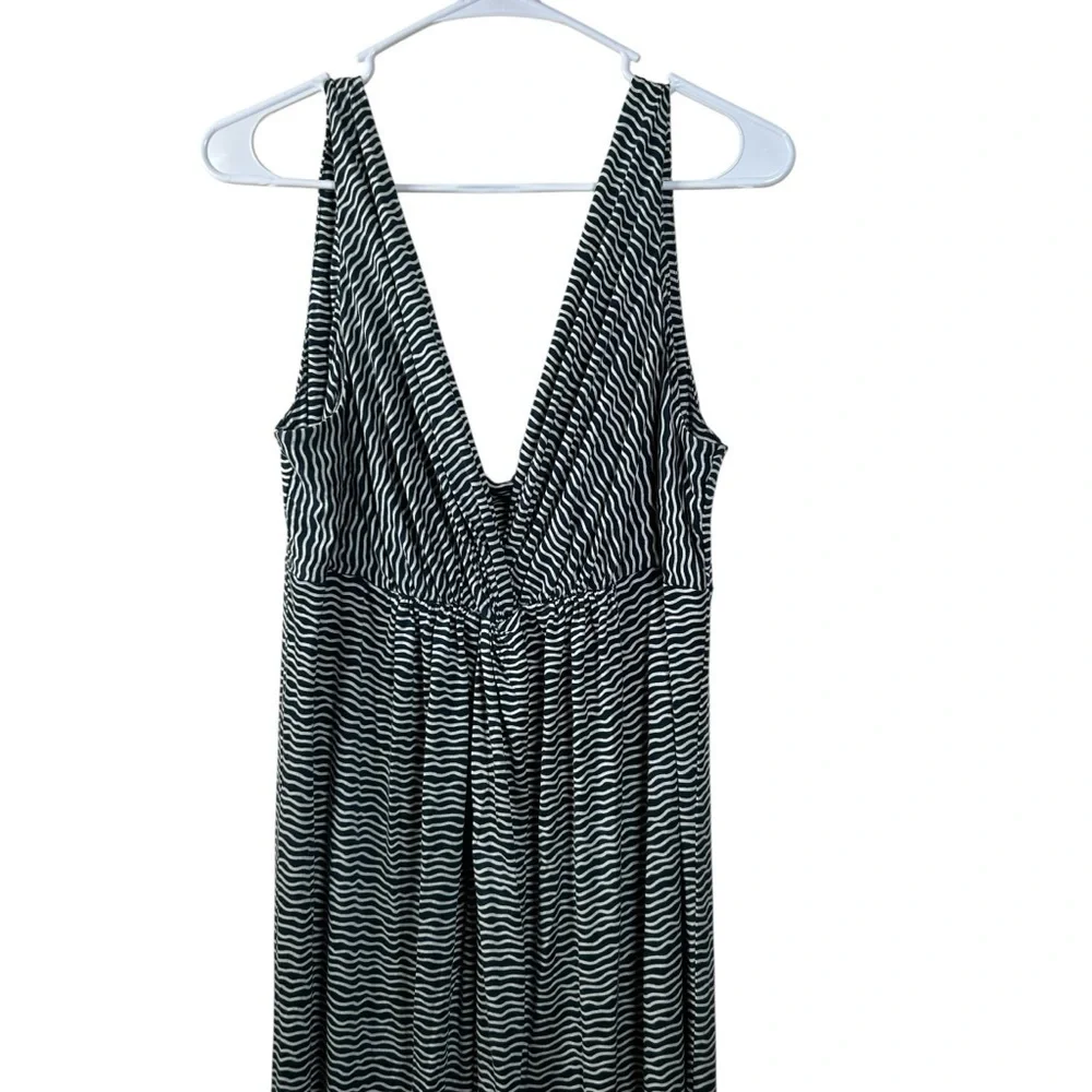 Tory Burch Silk Blend Maxi Dress Blue White Wavy Pattern Sundress